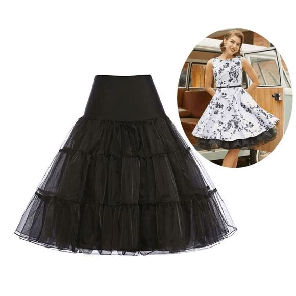 🖤🤍 2PCS Bundle Pinup Retro 1950s Floral Dress w/Belt & Petticoat SIZE L NEW - Picture 10 of 15